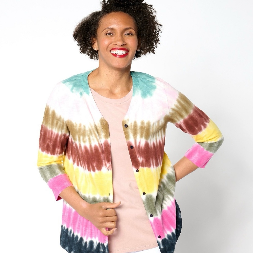 LOGO by Lori Goldstein Sz XL Tie-Dye Button Front Cardigan (not a sweater)